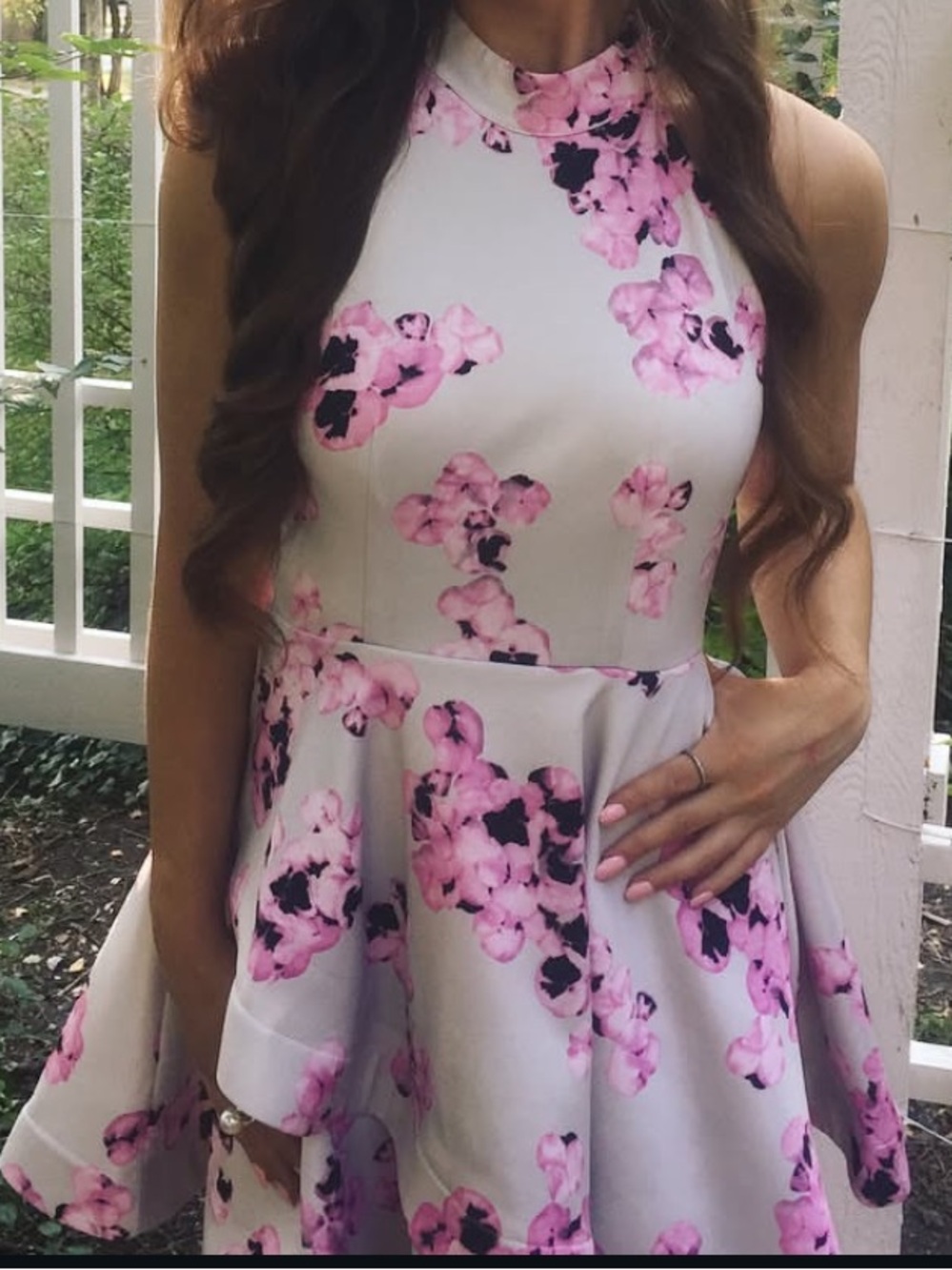 Windsor White Halter Mini Dress with Pink Floral Print